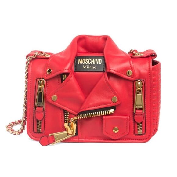 Moschino Zippered Leather Jacket Biker Shoulder Bag Red, Retail $1795 ($700 OFF) - Picture 6 of 7
